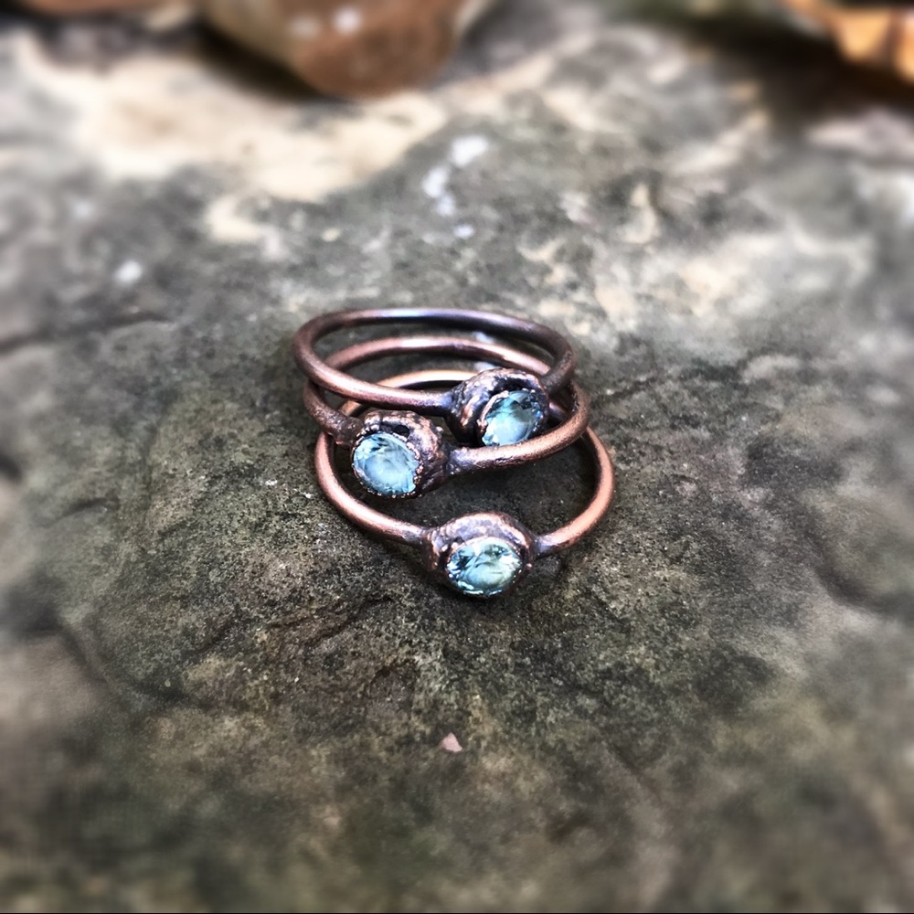 🟢Blue zircon stacked rings